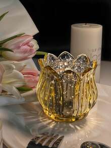 1 件/4 件郁金香图案水晶烛台、透明许愿烛台、玻璃烛台、轻巧浪漫烛杯、香薰烛台、烛杯、圣诞婚礼派对装饰、节日装饰（不含蜡烛）