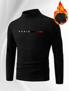 1 件男士巴黎图案黑色简约百搭半高领打底衫。亲肤面料，柔软打底衫，适合送给男朋友或老公。