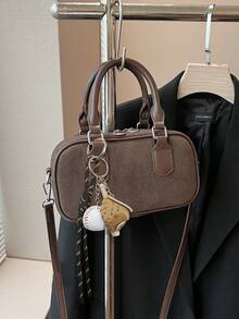 时尚小众女士单肩手提包，别致斜挎方形包 - 咖啡 - 查看 3