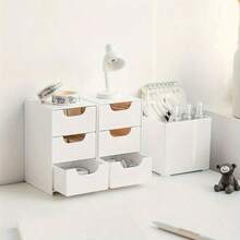 A Set Of Three-Layer Drawer Storage Boxes For Desktop Storage. The Stackable Design Is Compact And Cute, Saving Space And Suitable For Storing Office Supplies, Hair Clips, Jewelry, And Cosmetics. It Is An Ideal Choice For Desktop Organization And Also A Home Jewelry Box. Lockers - 白色 - 查看 9