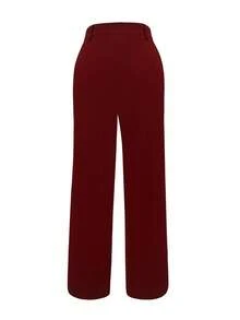 Women's High Waisted Dress Pants, Straight Leg Work Slacks For Business Casual Office, Elegant Trousers With Pockets - Màu Đỏ Sâu - Xem 5