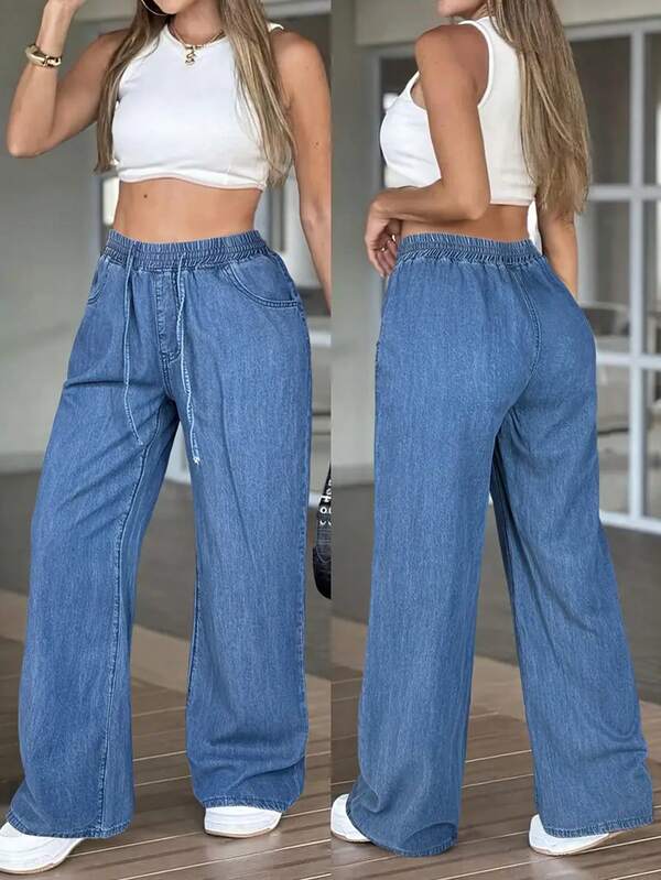 High Waist Wide Leg Jeans For Women, Vintage Stretch Loose Casual Straight Leg Pants, Autumn/Winter