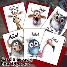 12pcs, Funny Wildlife Greetings Greeting Cards With Envelopes | Cartoon Animal Greeting Cards, Assorted Funny Wildlife Designs, For Birthday, Thank You Gift, Congratulations Gifts, Halloween, Thanksgiving, School Supplies,Back To School - 12pcs(Envelope X 6 + Card X 6) - View 4
