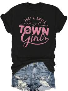 Camiseta de mujer estilo urbano, unisex, de verano, casual, transpirable, con personalidad, cuello redondo, manga corta, ropa de calle, versátil, adecuada para adolescentes y adultos - Negro - Ver 1