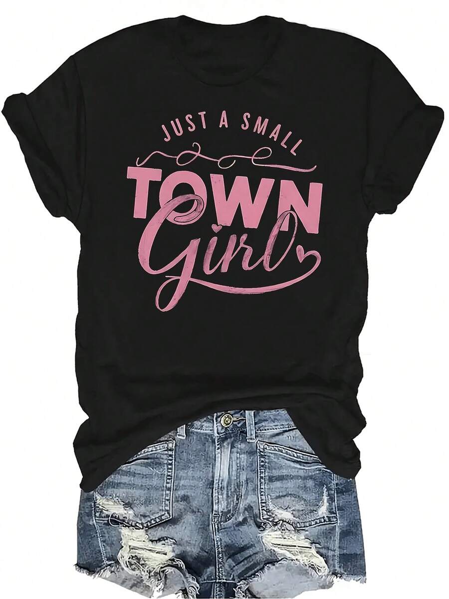Camiseta de mujer estilo urbano, unisex, de verano, casual, transpirable, con personalidad, cuello redondo, manga corta, ropa de calle, versátil, adecuada para adolescentes y adultos - Negro - Ver 1