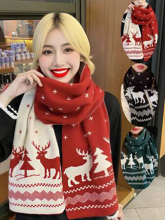 Bufanda cálida de Navidad, con lindo diseño de alce, protección de calor invernal, bufanda cálida y anticongelante, decoración navideña, regalo de Navidad, bufanda a prueba de viento para exteriores en invierno.