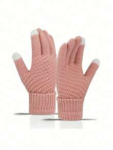 1/4 双女士触屏冬季手套 - 时尚针织连指手套，袖口厚，适合寒冷天气 - A - 查看 7