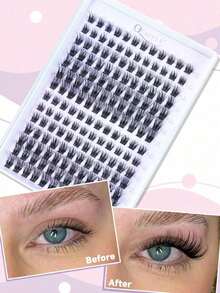168PCS C-Curl Natural Lash Clusters Clear Band Eyelash Clusters Wispy Lashes Clusters 10-16mm Cluster Eyelash Extensions Individual Lashes DIY Lash  Natural Look - Black - View 10