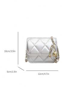Túi vuông mini hình thoi có dây đeo có thể điều chỉnh, Túi đeo vai nữ, Túi đeo chéo có dây xích, Túi chần bông, Túi mini nhẹ, Thích hợp để đi làm, Thường ngày, Phối đồ hàng ngày, Hẹn hò, Công sở, Sinh viên - Bạc - Xem 3