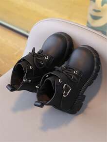 新款圆头儿童靴，休闲复古平底女童踝靴，防滑耐磨大童鞋，女童学生朋克靴 - 黑色 - 查看 6