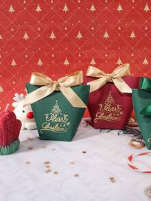5pcs Christmas Gift Box With Bowknot, Red And Green Mini Treat Boxes For Candy, Cookies, Chocolates, Party Favors, Holiday Packaging, Cute Decorative Box For Christmas Tree, Wedding, Birthday, Classroom Exchange, Festive Wrapping For Kids And Adults