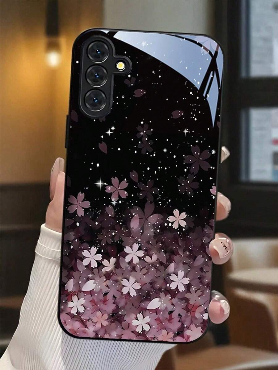 A Purple Flower Phone Case With Glass Texture. Suitable For IPhone17,16, 15, 14, 13, 12, 11, Pro Max Plus, Galaxy 25/24/23/22/21/ULTRA/PLUS/FE/Able-Pri71/56/55/54/53/52/36/35/34/26/25/23/16/15/14/13/06. Tailor-Made Phone Case For Fashionable Perfection. - 彩色 - 查看 1