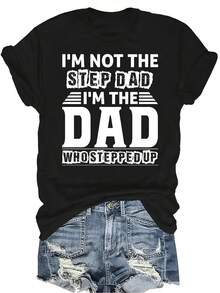 Camiseta con estampado de letra para mujer y unisex, de verano, casual, transpirable, con cuello redondo, manga corta, estilo urbano y versátil, adecuada para adolescentes y adultos - Negro - Ver 1
