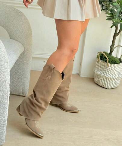 Botas vaqueras de mujer cowgirl con bordado liso botin de dama  botas de piso para mujer calzado vaquero botas estilo tejano botas western cowboy de tacón bajo suela antideslizante acojinadas botas para fiestas  festivales texanas desierto jaripeos casuales botines cortos botas womens boots shoes Willows  Cowboy    Cremallera lateral  Ojales    Vacaciones