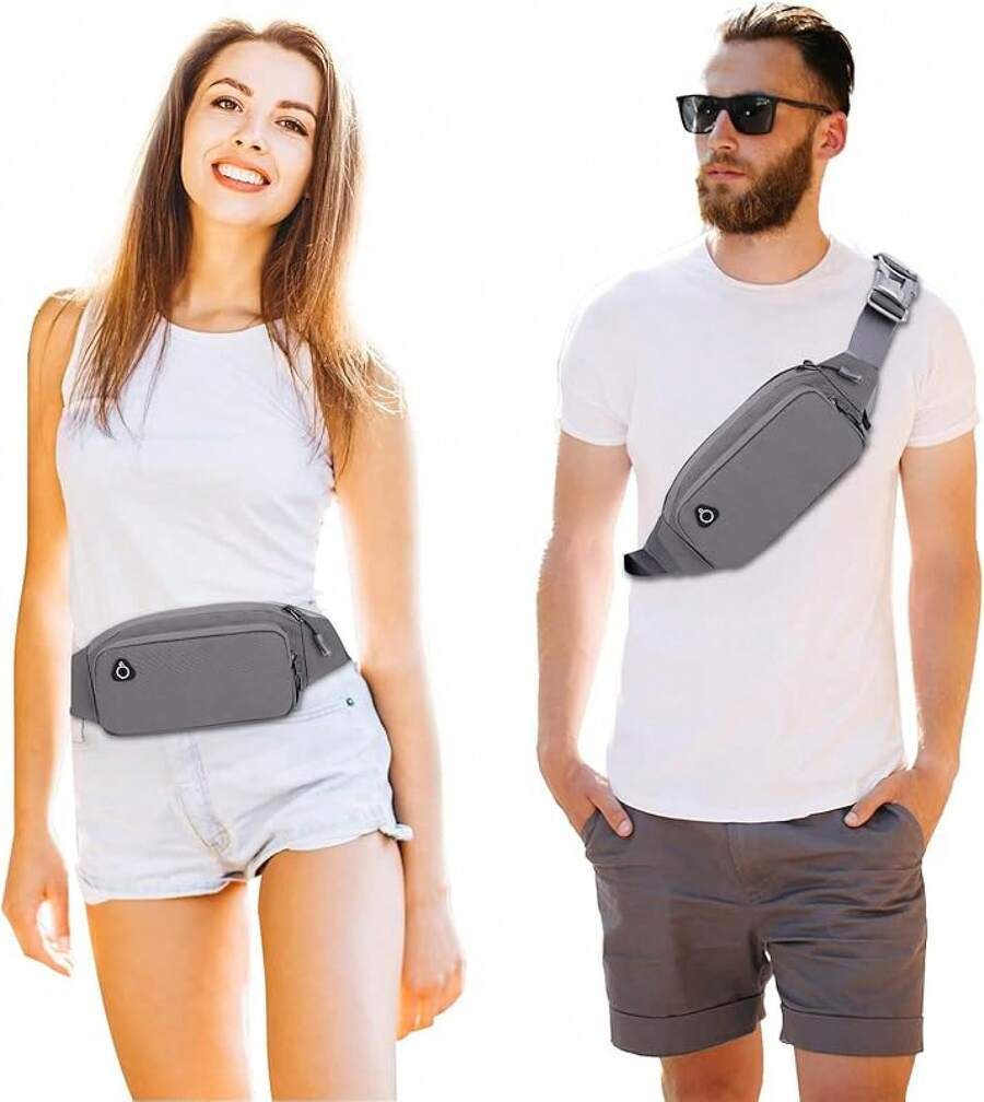 Riñonera Hombre, Cangurera de Viaje, Bandolera Cruzada Impermeable, Riñonera Multifuncional con Cremallera para Correr, Senderismo, Ciclismo, Camping, Actividades al Aire Libre (Negro) - gris - Ver 1