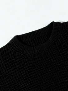 Lightweight Casual Textured Knit Sweater, Minimalist Design, Loose Fit Crew Neck Pullover For Unisex, Suitable For Autumn/Winter - Black - View 8