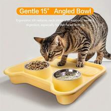 Auslaufsichere Edelstahl-Futternäpfe mit rutschfestem Boden - Doppelte Futter- und Wassernäpfe für Hunde & Katzen, einfach zu reinigen, robustes Design für kleine bis mittlere Rassen, gelbe Kunststoffschale mit erhöhten Rändern, Katzenfütterungsstation, schlankes Napfdesign, leicht zu reinigendes Material