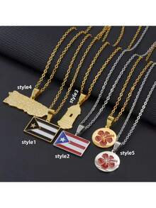 1pc PR Puerto Rico Pendant Necklaces For Women Girls Stainless Steel Hawaii Guam Guadeloupe Mayotte Hibiscus Flowers Jewelry