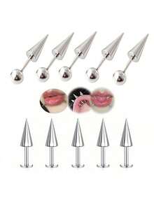 10 st. personliga spikringar i rostfritt stål och 16 g örhängen i punkstil - Silver - Visa 4