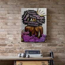 1pc Empowering 'I AM' Affirmation Art Print - 29.97x39.88 Cm Or 39.88x59.94 Cm Framed Canvas Painting With Regenerated Wood Frame, Vibrant Purple Flowers & Golden Accents, Inspirational Wall Decor For Home, Office, Or Gift, African American Wall Art, Feminine Theme, Frame - Nhiều màu - Xem 3