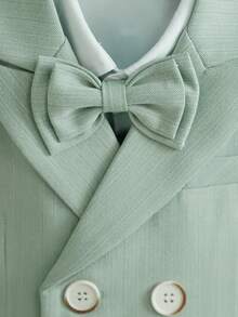 3 pezzi/set Completo formale per ragazzi giovani: giacca + pantaloni + papillon, abito da cerimonia, paggetto da matrimonio, costume per vacanze scolastiche - Verde - Visualizzare 9