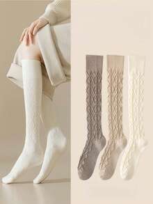 1/2/3/6 Pairs Women Thick Fleece Thigh High Socks, Cable Chain Design, Multi-Color Random, Fashion Versatile Over-The-Knee Socks Suitable For Daily Wear, Students, Girls, Autumn/Winter