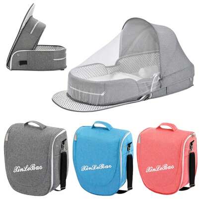 1 pieza Nido portátil multifuncional para bebé - Cuna de bebé plegable con estilo de mochila, moisés antiaplastar para recién nacidos, cama de viaje para bebé ligera con mosquitera y dosel, apta para bebés de 0 a 10 meses, disponible en gris oscuro, azul cielo, rosa, verde