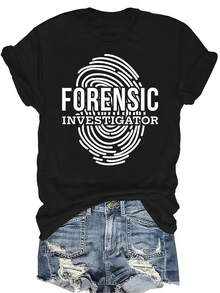 Camiseta de investigador forense para mujer, unisex, de verano, casual, transpirable, de personalidad, cuello redondo, manga corta, ropa de calle, versátil, adecuada para adolescentes y adultos - Negro - Ver 1