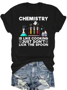 Sudadera con capucha para mujer con texto en inglés divertido "Profesora de química". Camiseta de mujer unisex de verano, casual, transpirable, de personalidad, de cuello redondo, de manga corta, de streetwear, versátil, adecuada para adolescentes y adultos - Negro - Ver 1