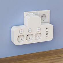 3-AC Outlet & 3-USB & 1-Type-C Port EU Plug Adapter, Multi-Port Wall Charger With Independent Switches, Travel/Home/Office Plug Converter, No Cable, EU Plug Adapter - EU E Type Plug(220-240V) - View 11