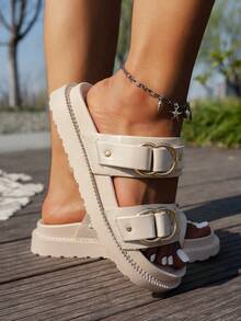 Original Overstock Cool Style Strap Buckle High-Fashionable Versatile Beach Sandals - Beige - View 2