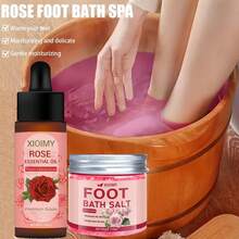 XIOIMY 2 件玫瑰足部护理套装，足浴球深层清洁，精油保湿，适合换季时脚部干燥皲裂，长期使用可使皮肤柔软光滑，是送给女性的绝佳礼物
