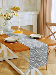 1pc Gray Geometric Wave Pattern Table Runner, Bohemian Minimalist Style, Machine Washable, Suitable For Sideboard, Shoe Cabinet, Cabinet Cover, Kitchen, Dining Room, Dining Gathering, Picnic, BBQ, Camping, Outdoor, Holiday, Party Decor, Home Decor, All Seasons, Autumn Decor