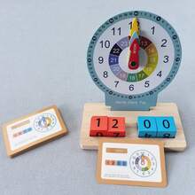 Wooden Children's Clock Model, Teaching Clock Tool, Time Learning Toy Set, With 4 Numerical Beads, 20 Time Cards, Clock Teaching Supplies