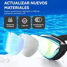 Conjunto de Gafas de Natación que Incluye Gafas de Natación con Lente de Protección UV, Gorro de Natación, Auriculares para Hombres y Mujeres, Adultos y Niños - Paquete de 2-azul polvo - Ver 3