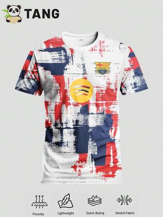 Barcelona Style Men's Football Sweatshirt & Crew Neck Comfortable Sports Top, Suitable For Football Match, Training, Casual And Holiday Wear, Great Gift