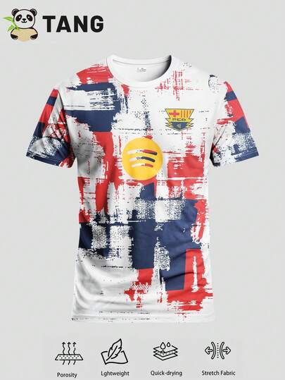 Barcelona-stil herrfotbollströja med rund halsringning och bekväm sporttröja, lämplig för fotbollsmatch, träning, fritidskläder och högtidskläder, perfekt present