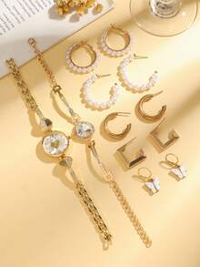 3pcs/Set Luxury New Women's Square Fashion Versatile Steel Band Quartz Wrist Watch, Bracelet Watch Set Jewelry, Suitable For Daily Matching, Birthday, Anniversary, Halloween, No Gift Box - Multicolor - View 5