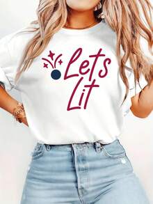 Womens Stars Stripes TShirt , Women's Double Sided Printed Fashion Casual Round Neck 220gsm Cotton T-Shirt (1 PC) - White - View 2