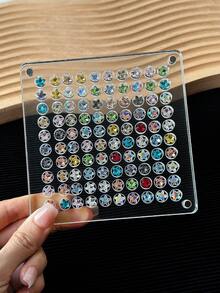 1pc 36/64/100 Slots Acrylic Nail Art Rhinestone Jewelry Display Box, Double-Sided Round/Square Showcase Box, Magnetic Nail Accessories Storage Organizer, Empty Box Without Rhinestones