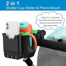Stroller Cup Holder, Bike Cup Holder, 360 Rotatable Large Caliber Drinks Holder Stroller, Bike, Wheelchair, Walker, Black