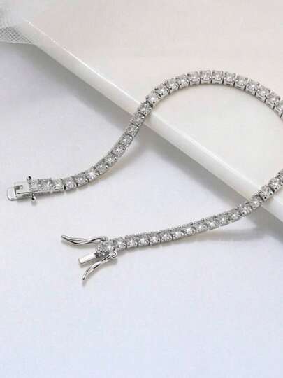 SYMFNY 1pc 925 Sterling Silver Minimalist Fashion Design Tennis Bracelet With Cubic Zirconia