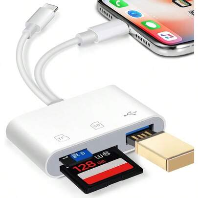 SD Card Reader For IPhone IPad Memory Card Reader With Dual Port Connector Builtin Support For SD MicroSD And USBA 3 Slots Ideal For Photo Transfer And File Sharing No App Required Plug And Play Compatibility For Quick Data Access In Everyday Use Scenarios