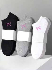 1/5/8/12/15 双装男女通用领结图案白色运动/隐形袜，情侣礼物，春夏假日（不含白色卡片） - 彩色 - 查看 1