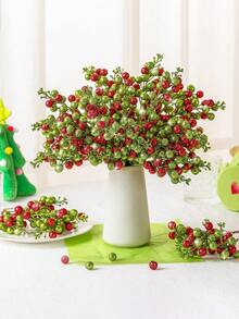 12 Peças Galhos Artificiais de Pinheiro com Bagas Vermelhas, Agulhas de Pinheiro com Bagas Vermelhas e Pinhas Artificiais de Pinheiro com Bagas Vermelhas, Agulhas Falsas de Pinheiro de Norfolk, para Artesanato DIY, Coroas, Decoração Doméstica e Enfeites de Árvore de Natal, Folhagem de Mesa Plástica para Arranjos Sazonais de Outono, Inverno e Feriados