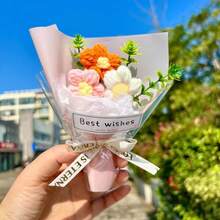 Handmade Mini Knitted Flower Bouquet, Creative Gift For Teachers' Day, Friends, Everlasting Floral Arrangement