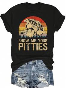 Camiseta divertida para amantes de los pitbulls "Muéstrame tus pitties", para mujeres y unisex, de verano, casual, transpirable, de personalidad, de cuello redondo, de manga corta, ropa de calle, versátil, adecuada para adolescentes y adultos - Negro - Ver 1