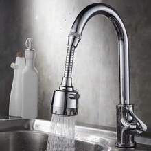 1pc Faucet Splash Shower Head Aerator, Kitchen Sink Tap Water Outlet Extension, 2 Water Flow Modes Adjustable, Long Flexible Hose - Silver - View 1