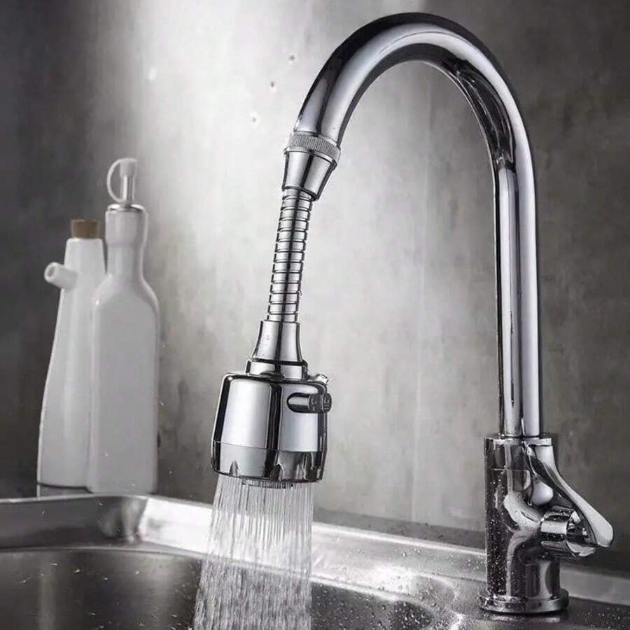 1pc Faucet Splash Shower Head Aerator, Kitchen Sink Tap Water Outlet Extension, 2 Water Flow Modes Adjustable, Long Flexible Hose - Silver - View 1