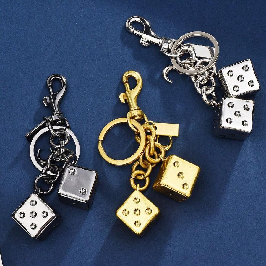 1pc Lucky Dice String Stereo Dice Bag Keychain Fashion Bag Keychain - Vàng - Xem 1